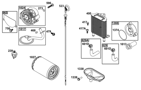 Lubrication Group Diagram and Parts List for 61E377-0052-J1 400000 - 699999 Briggs and Stratton Engine